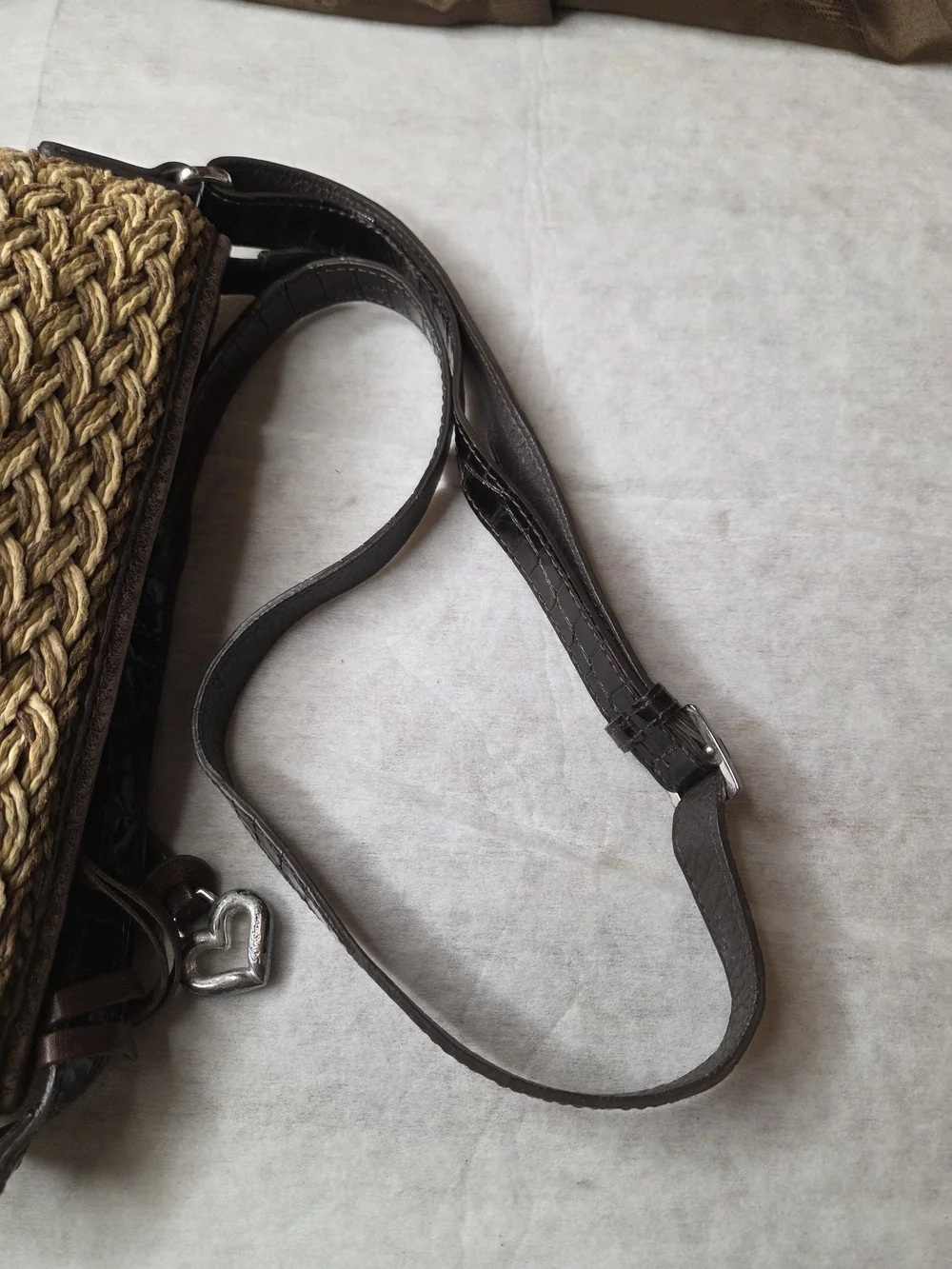 Brighton Woven Straw Crossbody with Brown Trim and Chocolate Strap-See Pictures